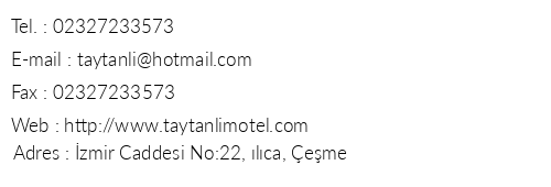 Taytanl Motel telefon numaralar, faks, e-mail, posta adresi ve iletiim bilgileri